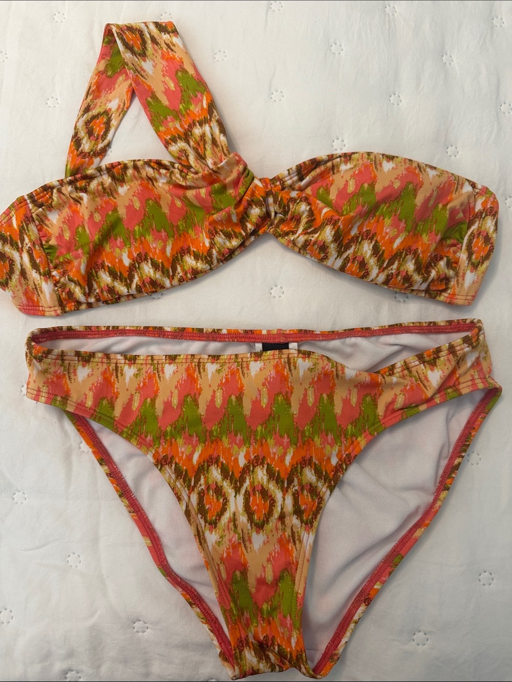 Laundry By Shelli Segal Orange Pink Green Ikat Print Bikini